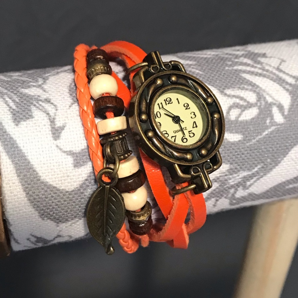 NWOT Orange/Bronze Adjustable Strap Watch